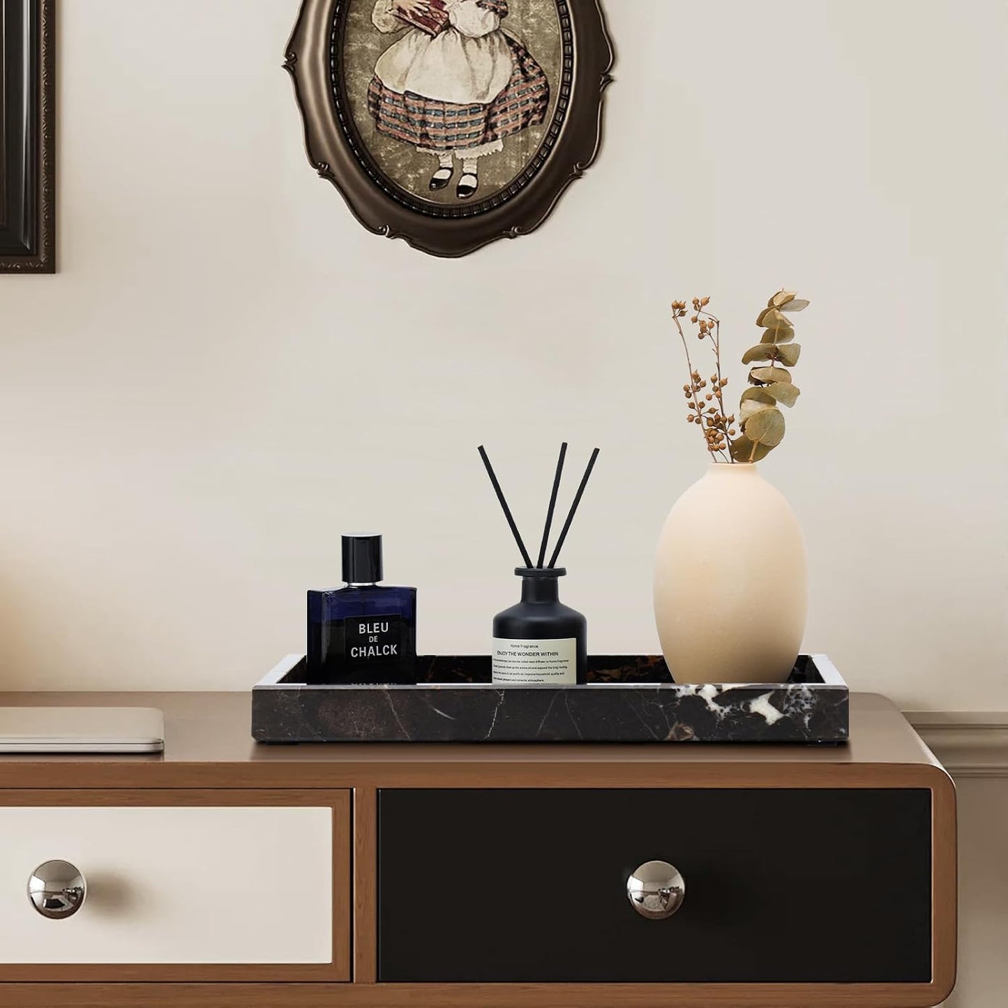 Real Natural Marble Tray / Brown / 12 x 8 x 1.2