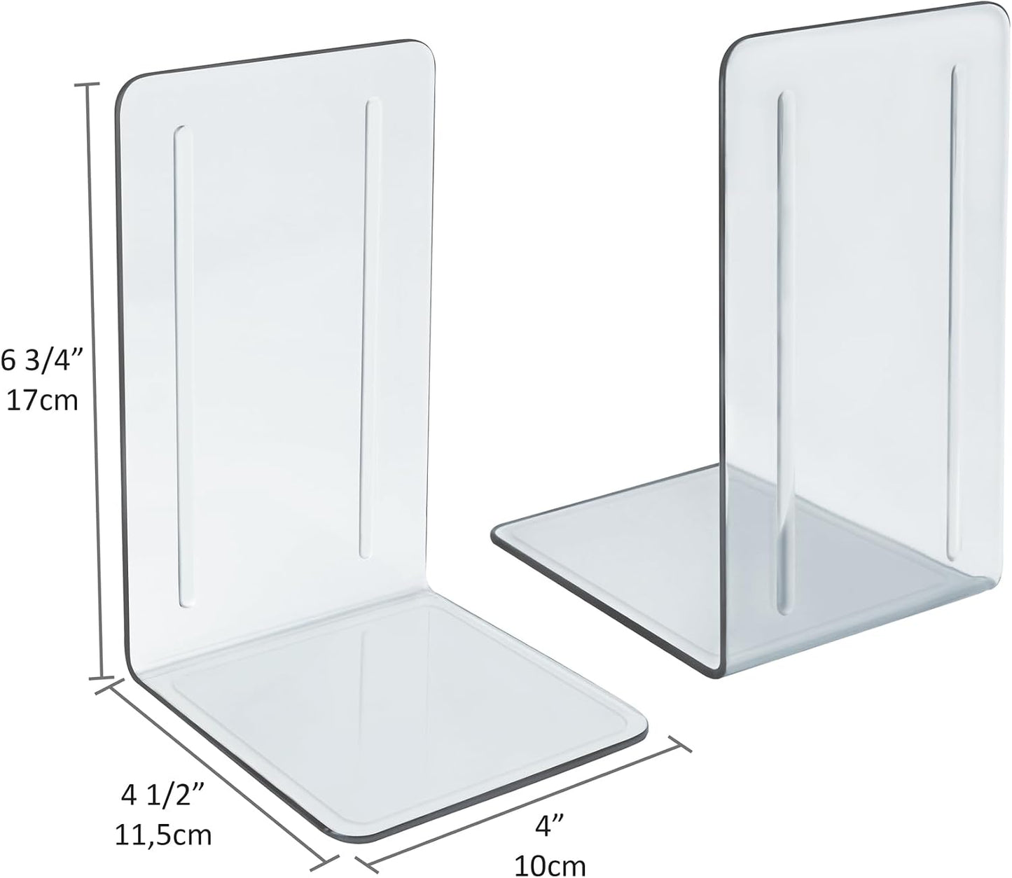 Book Holder / Bookends 1 Pair / 4.5"D x 4"W x 6.7"H / Clear Crystal