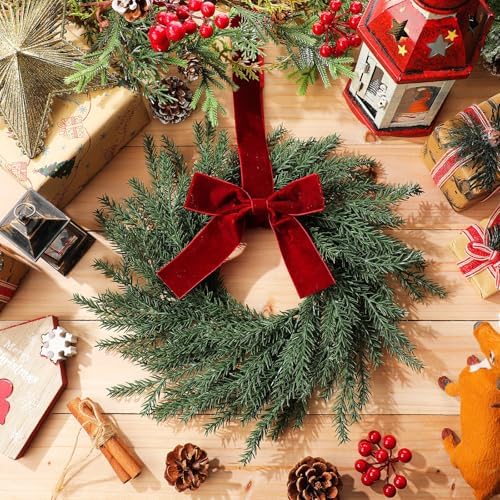 8 Pcs Christmas Small Norfolk Wreaths 12.6 Inch Xmas Pine Wreaths