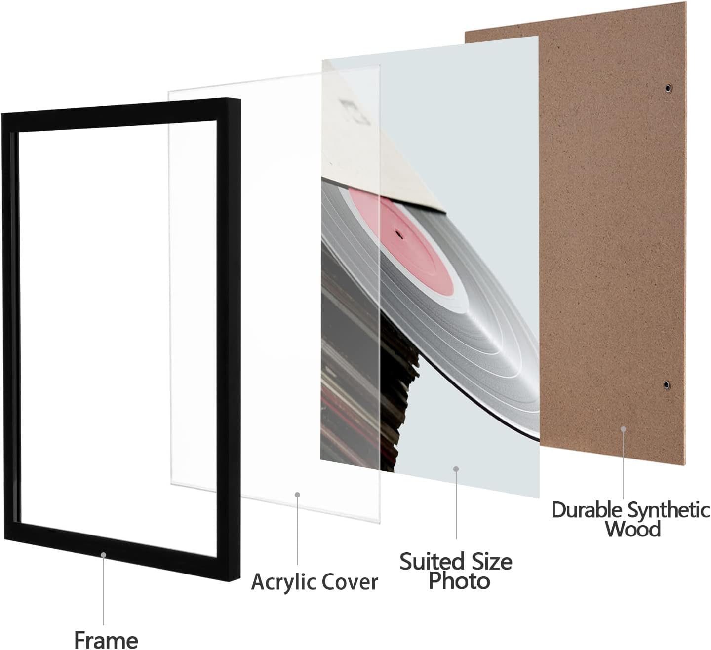 eletecpro Vinyl Record Frame, 12.5 x 12.5 in, Black, 15 Pack | Fits 12x12 LP and Album Cover, Easy Wall Mount, Acrylic
