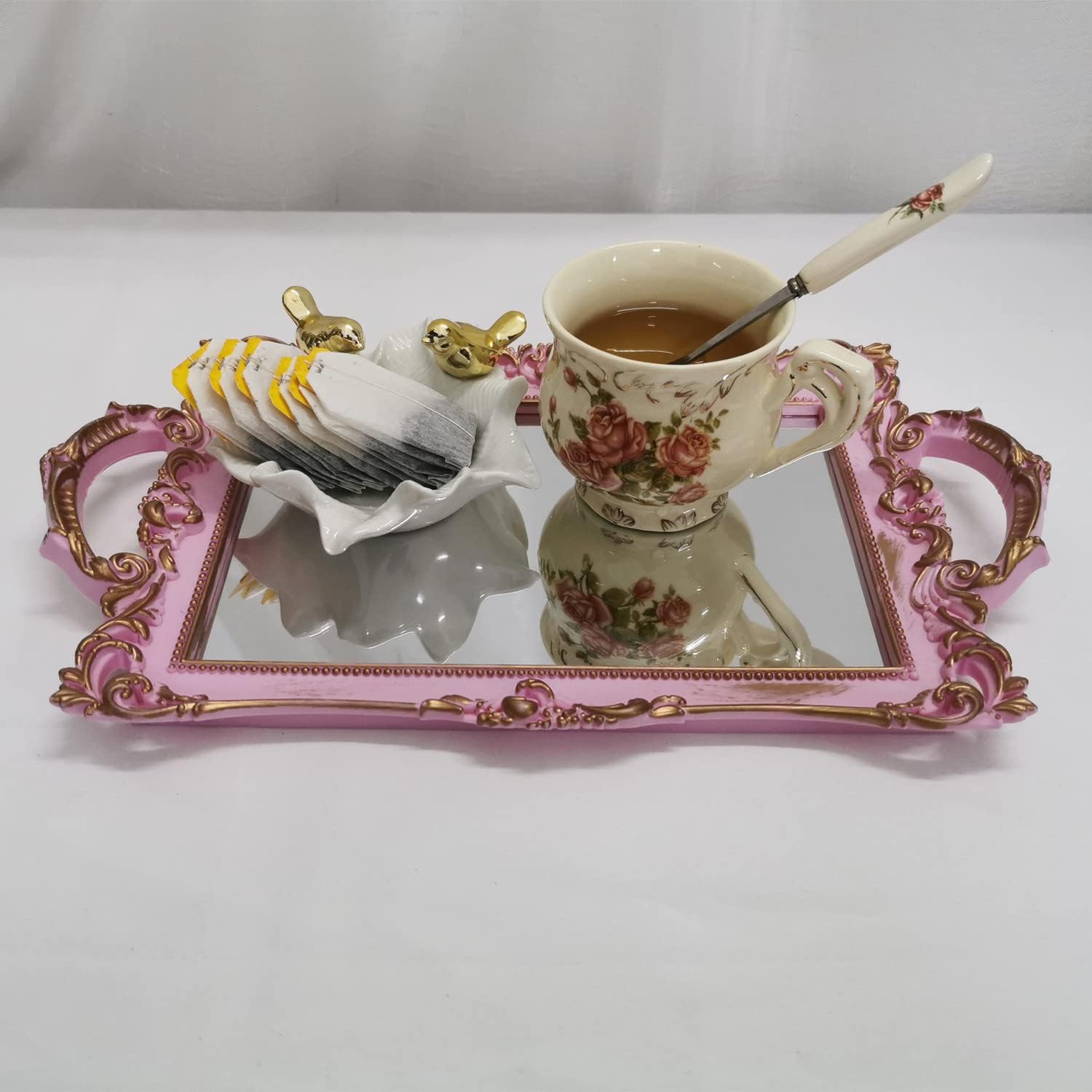 Serving Tray / Makeup Organizer / Golden Pink / 13 x 7.8