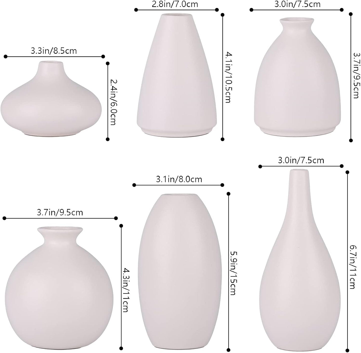 Ceramic Bud Vase Bulk Boho Centerpieces / White / Set of 6