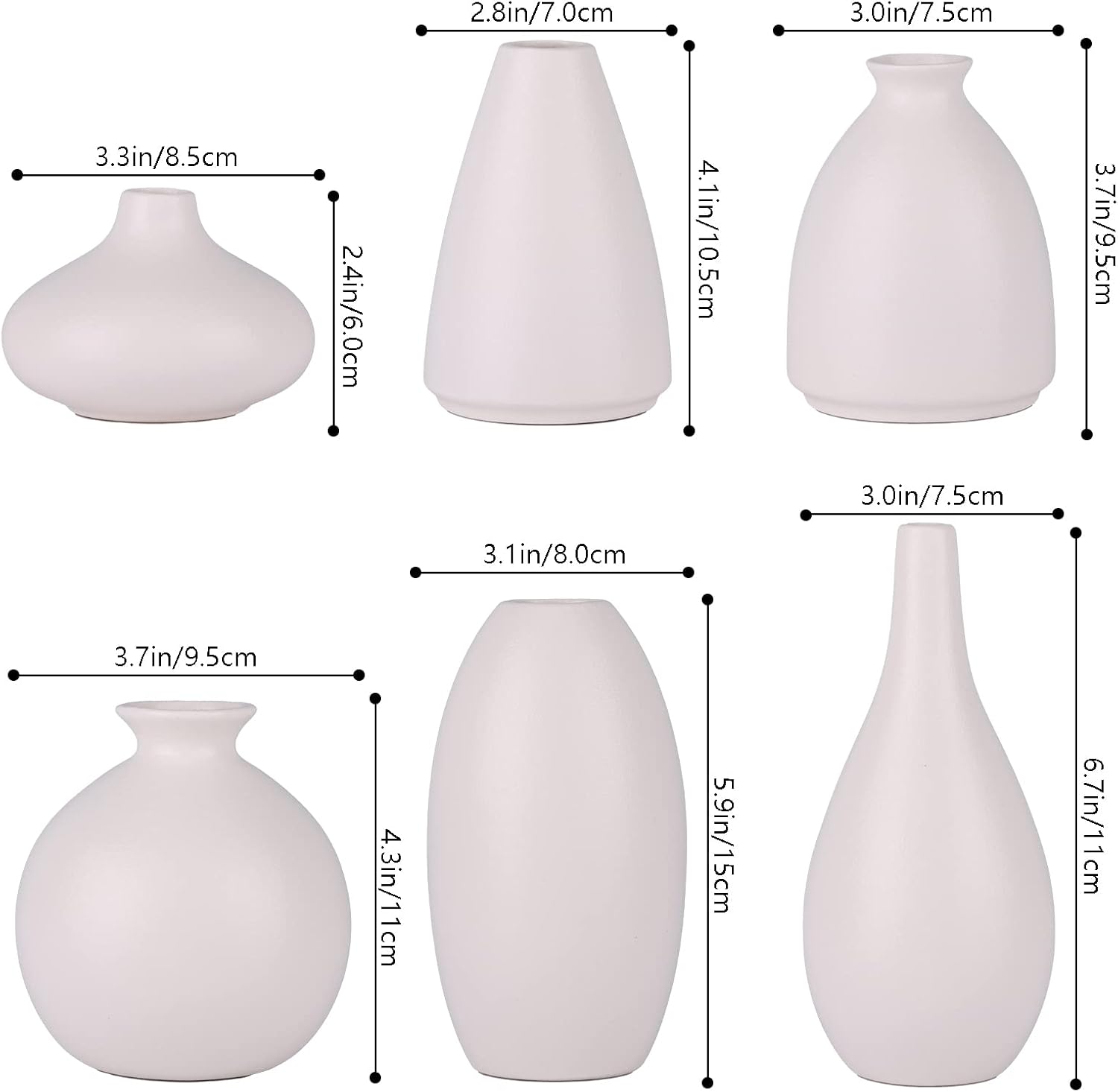 Ceramic Bud Vase Bulk Boho Centerpieces / White / Set of 6