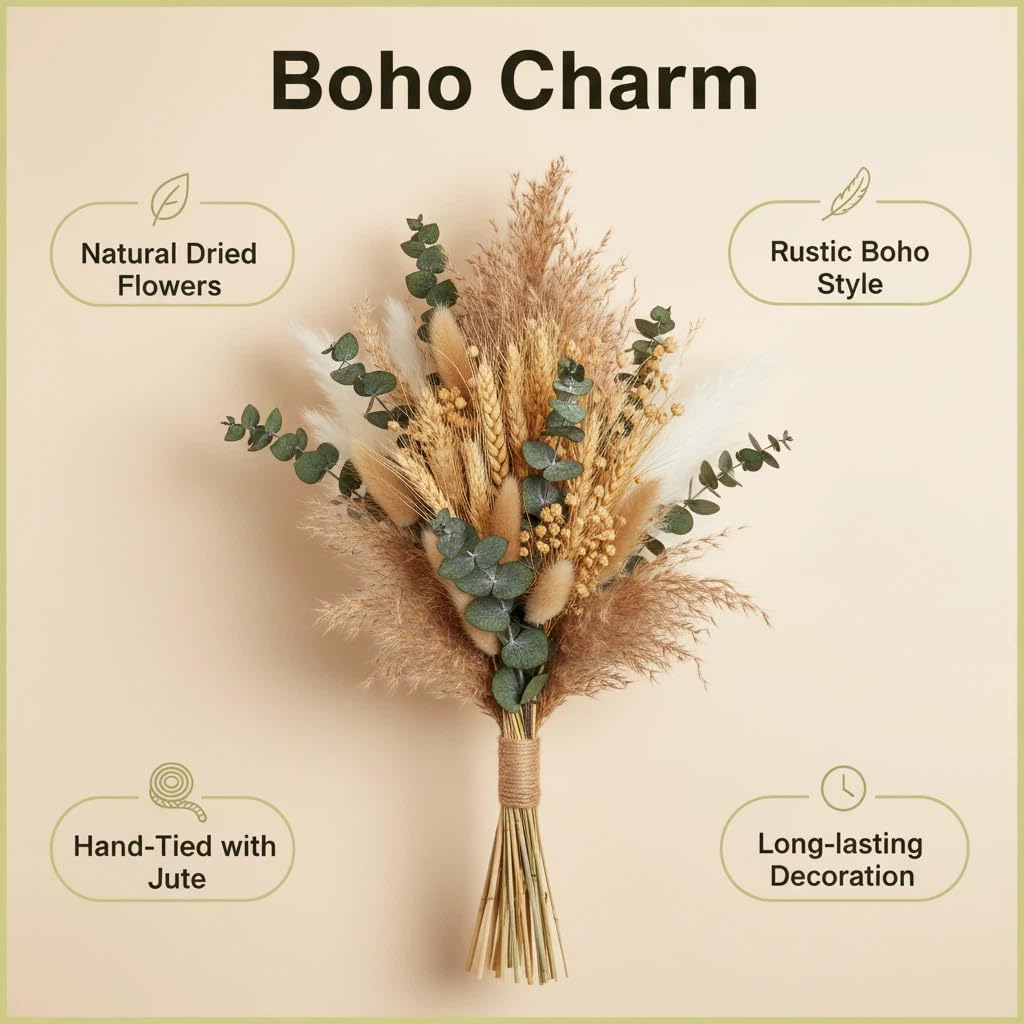 Pampas Grass & White Pampas Grass for Boho Baby Shower / Brown / Set of 355