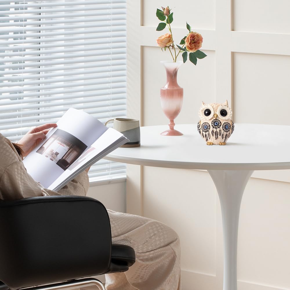 Owl Statue Home Decor Accents / Blue Eye Beige and Black