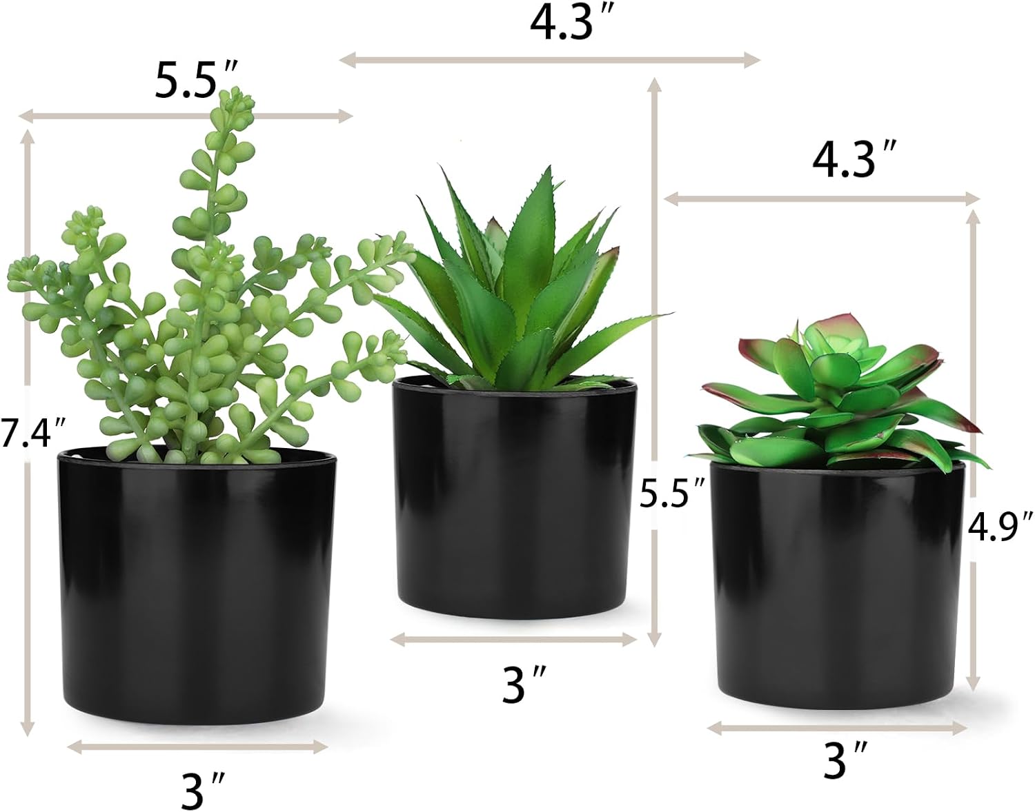 Artificial Succulents Faux Potted Plant Decor / Faux Plants-black