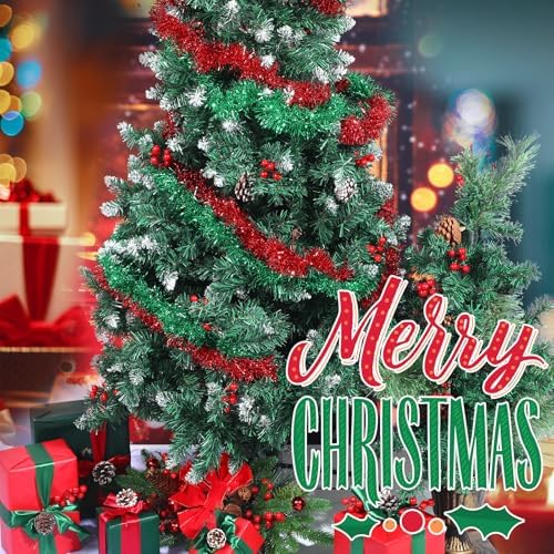 Shappy 90 ft 6 Rolls Christmas Tinsel Garland for Tree, Red, Green