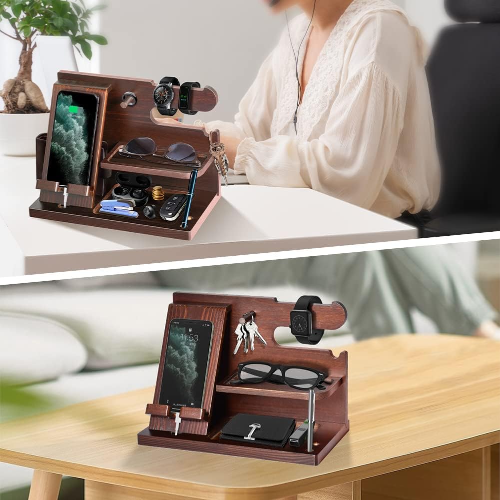 Gifts for Men Wood Phone Docking Station for Mens Gifts for Christmas Husband Anniversary Dad Birthday Gifts for Men or