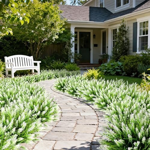 16PCS Artificial Flowers Outdoor, Fake White Monkey Grass Plants