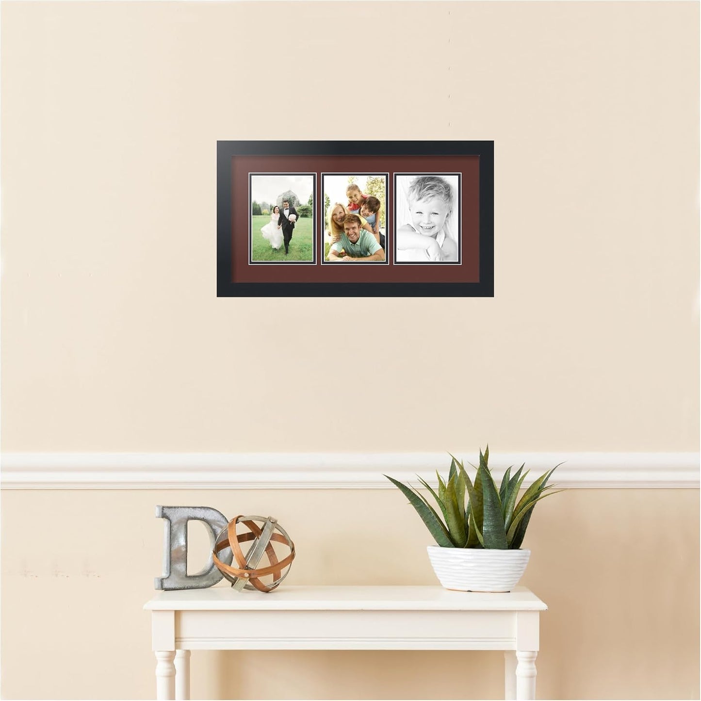 ArtToFrames Collage Picture Frame 3 Opening 3-5x7 Photo Frame | Made in USA | Black Frame Maroon and Black Mats | Wall