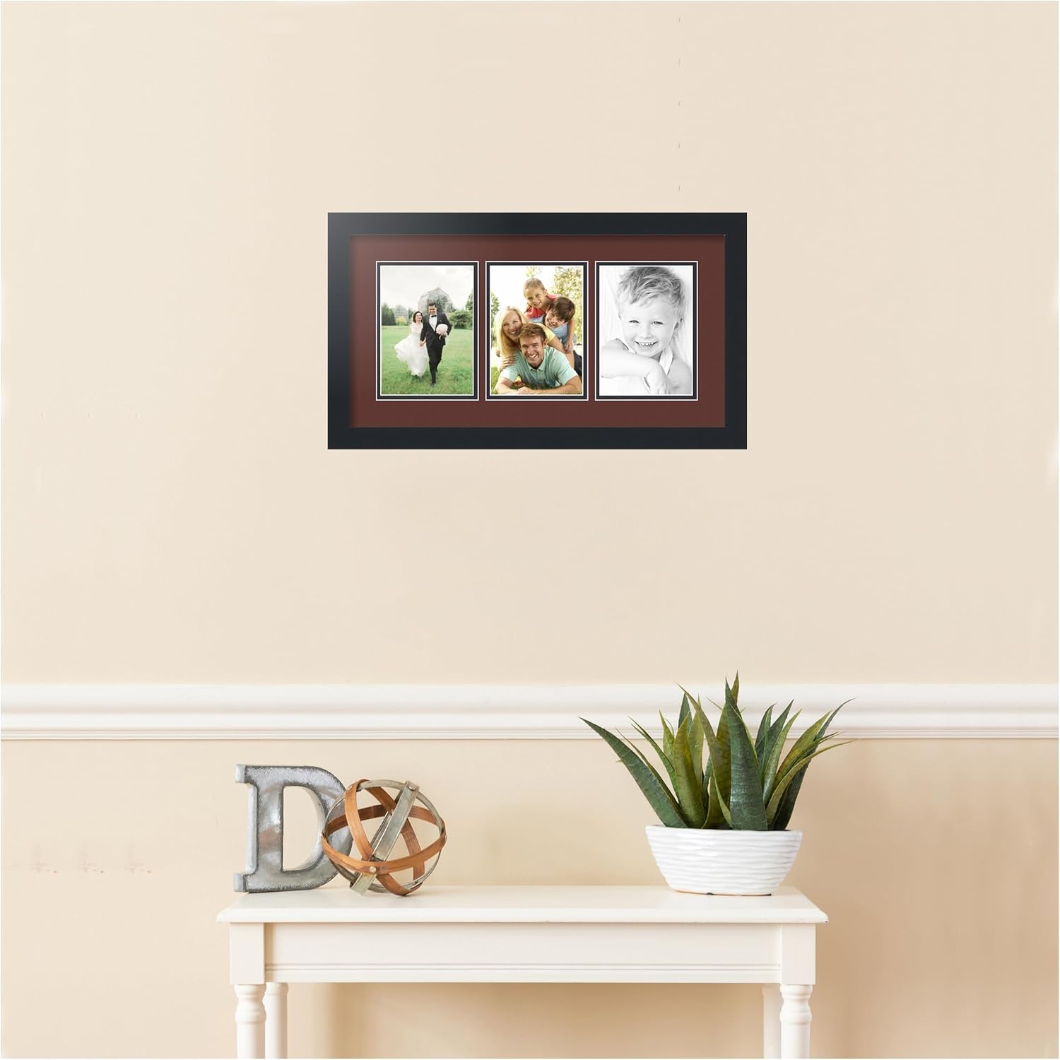 ArtToFrames Collage Picture Frame 3 Opening 3-5x7 Photo Frame | Made in USA | Black Frame Maroon and Black Mats | Wall