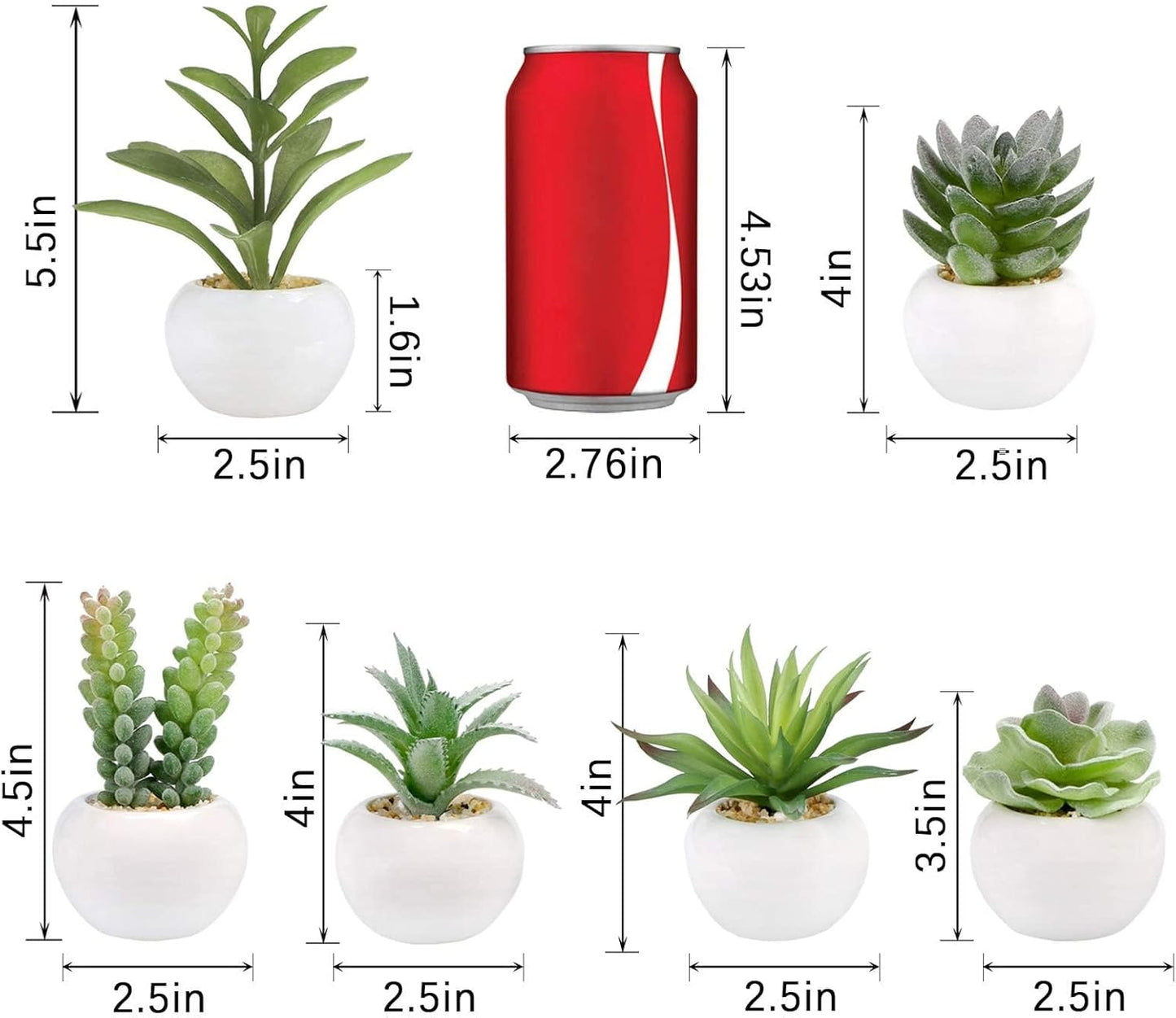 Mini Artificial Succulents Plants in Ceramic Pots Small Fake / Green-ceramic White Pot / Set of 6