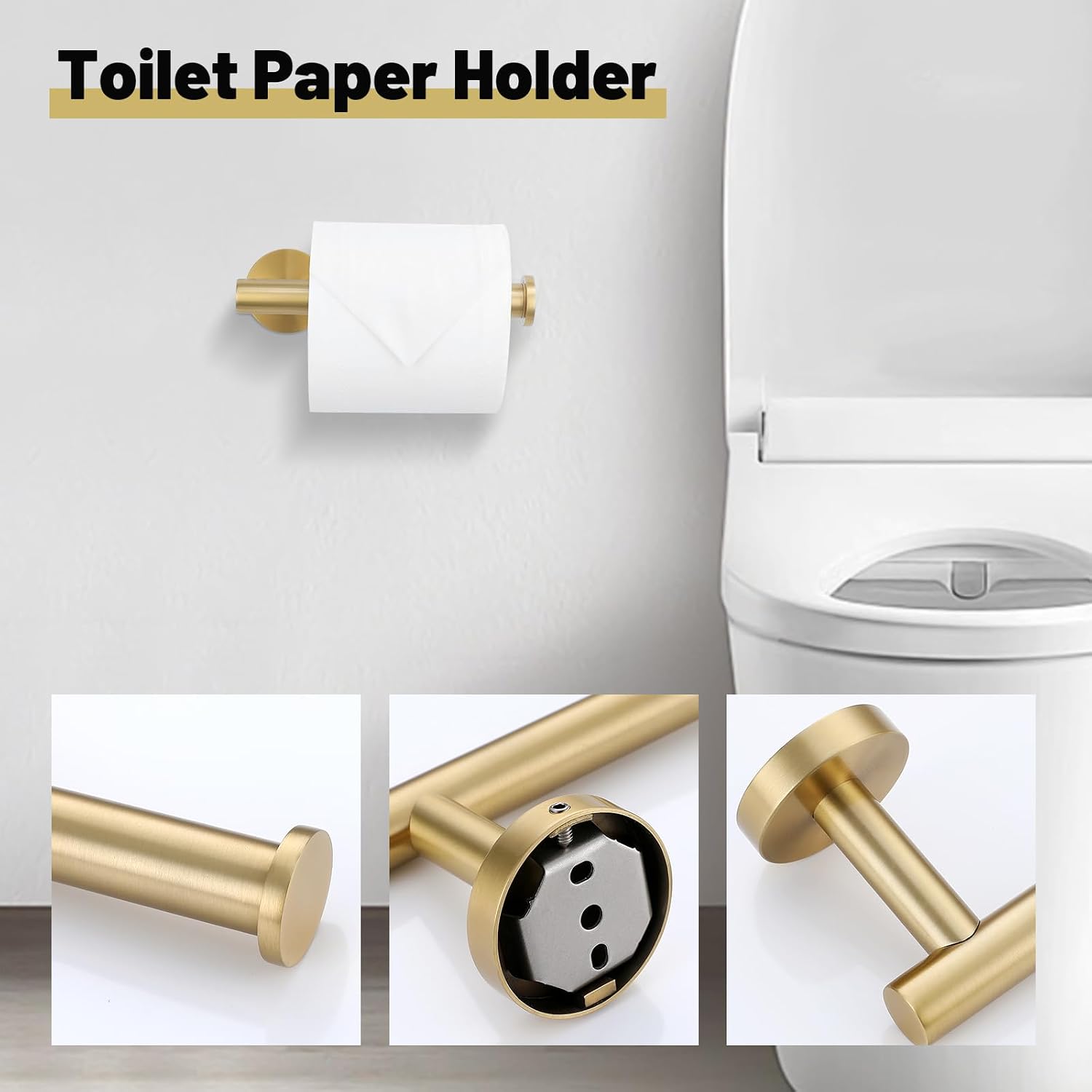 6 Pieces Brushed Gold Towel Bar Bathroom Hardware Set, 23.6Inch Brushed Gold Bathroom Accessories Towel Holder Set