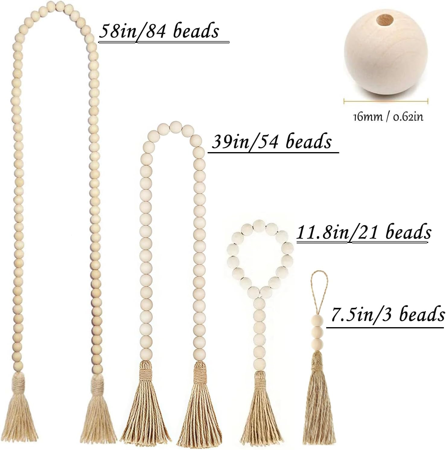 4 Sizes Wood Bead Garland