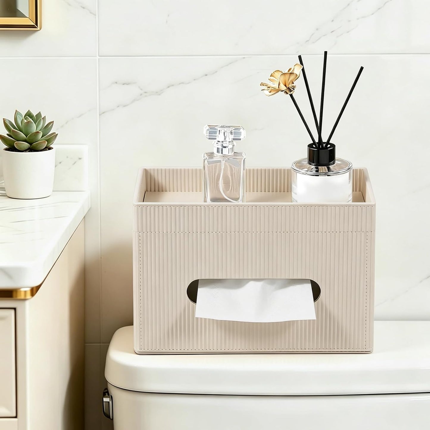 Storage Tray / PU Leather Tissue Holder / Beige