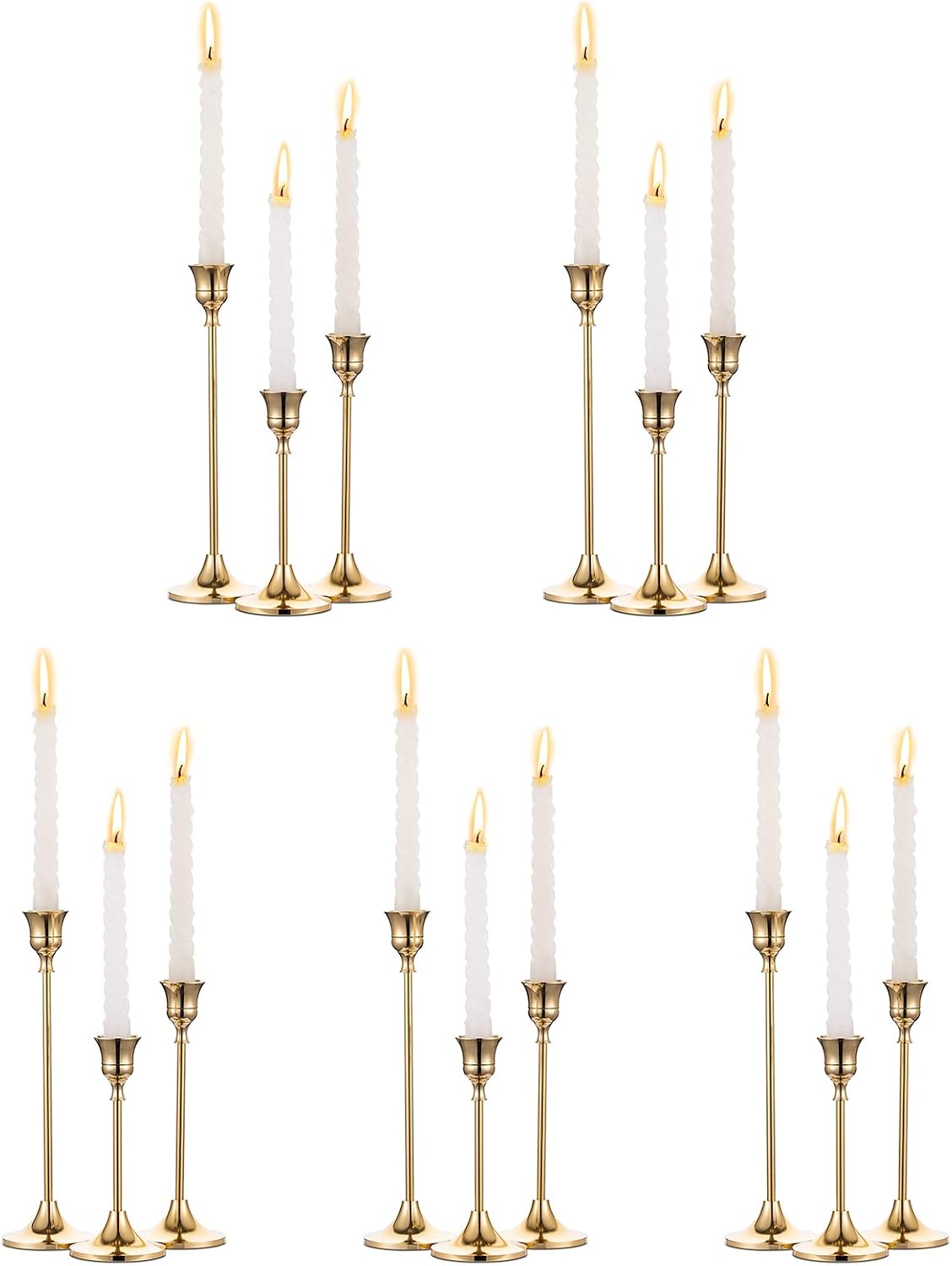 NUPTIO Gold Candlestick Holders Bulk: Solid Aluminum Set of 15 | Brass Candle Stick Holder - Taper Candles Stand for
