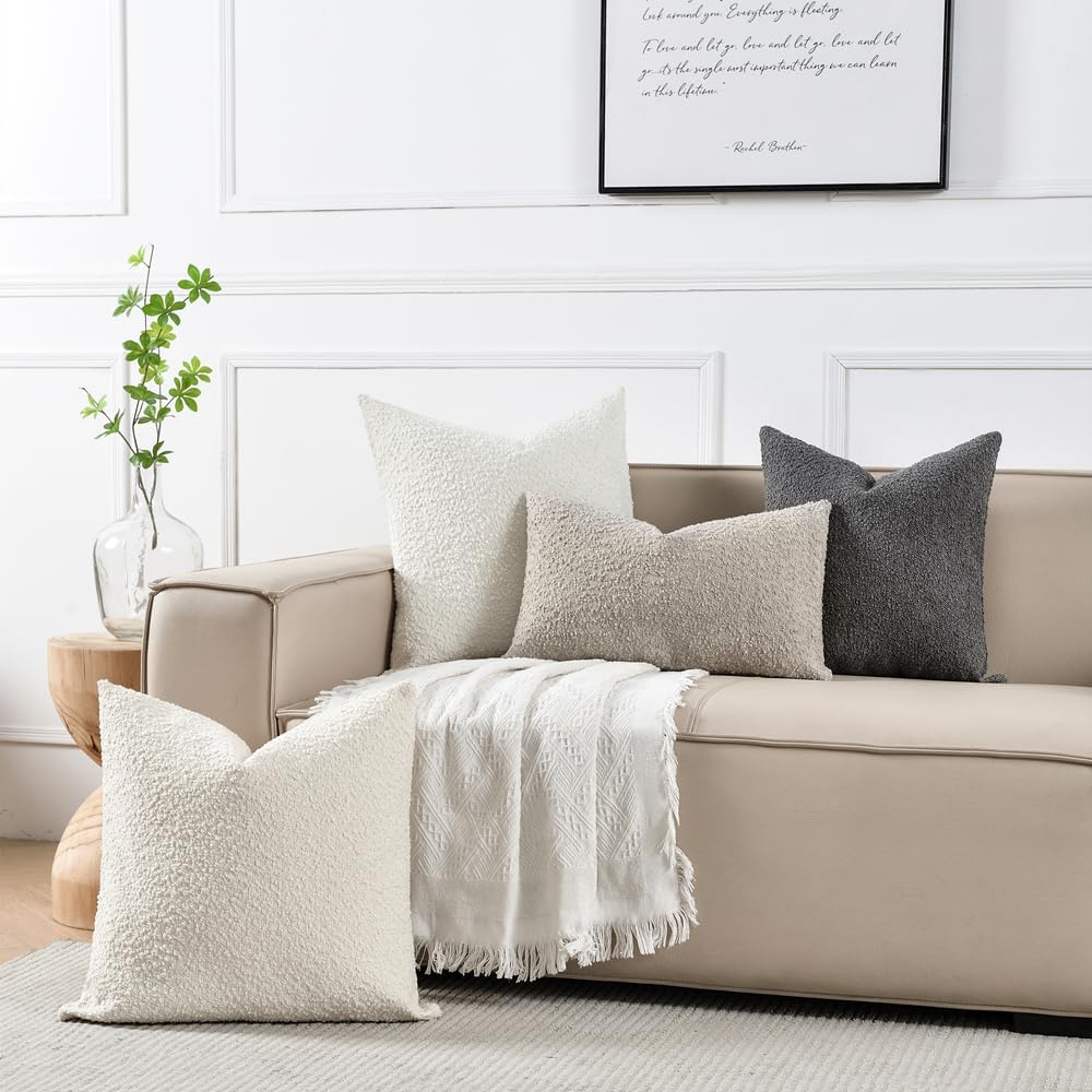 Textured Boucle Pillow Covers / Cream / 18 x 18