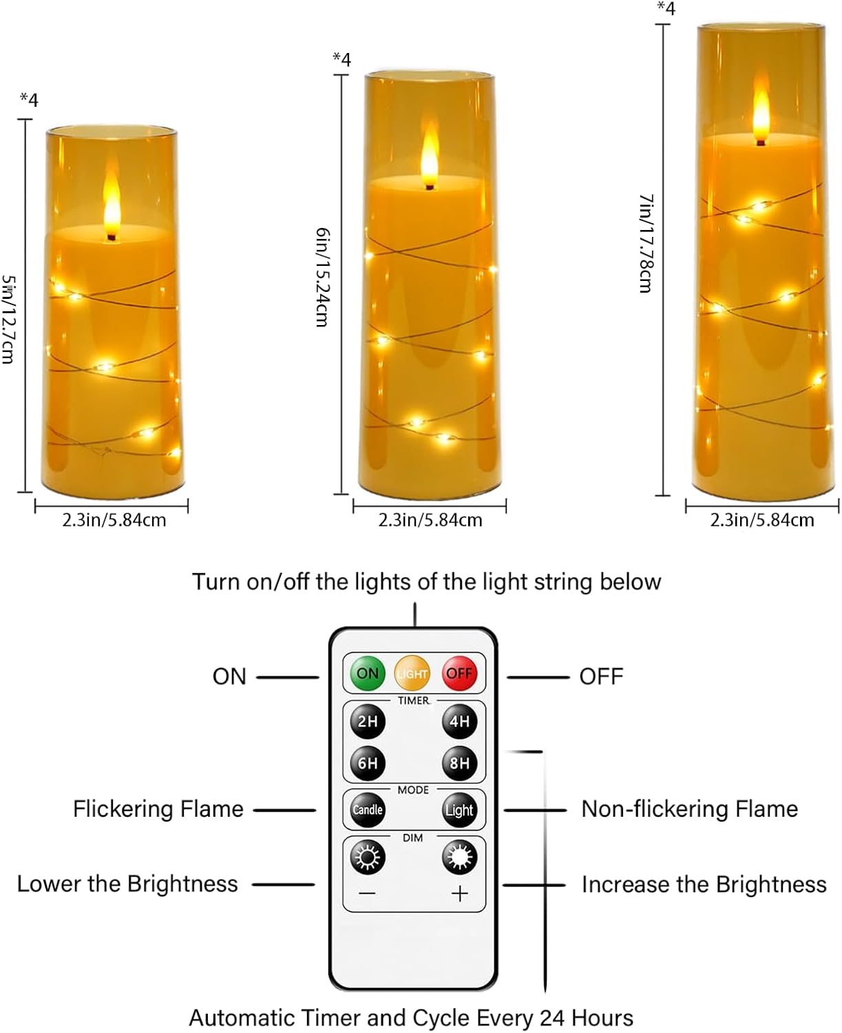 Sasigeiaa Flameless Candles with Embedded Star String - Battery Operated LED Candles, with Remote,12 Gold Flickering