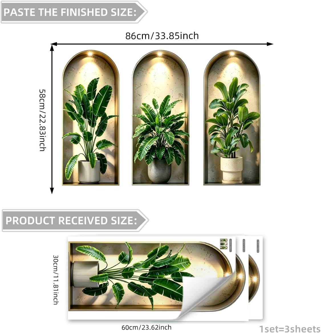 3D Magic Wall Art Mural Sticker / 3d Potted Plants Wall Decals / Green