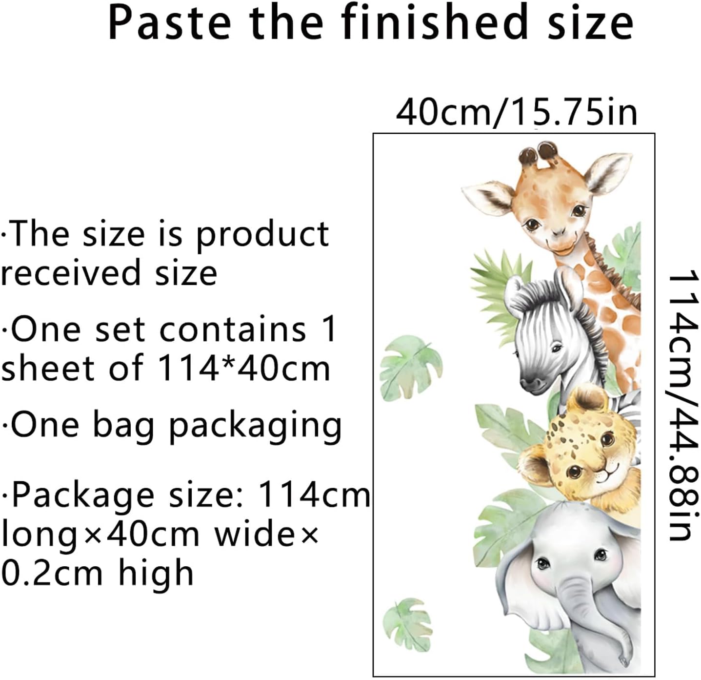 Watercolor Animal Wall Decals Jungle Animal Wall Stickers Tiger / Style 4-left / 44.88 x 15.75