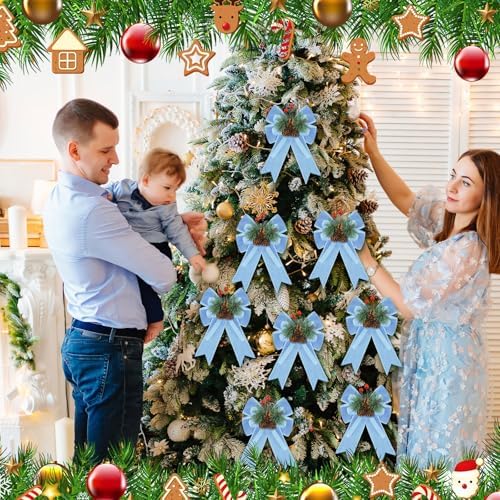 Syhood 6 Pcs Christmas Bows Xmas Velvet Bows Tree Decor, Bright Blue