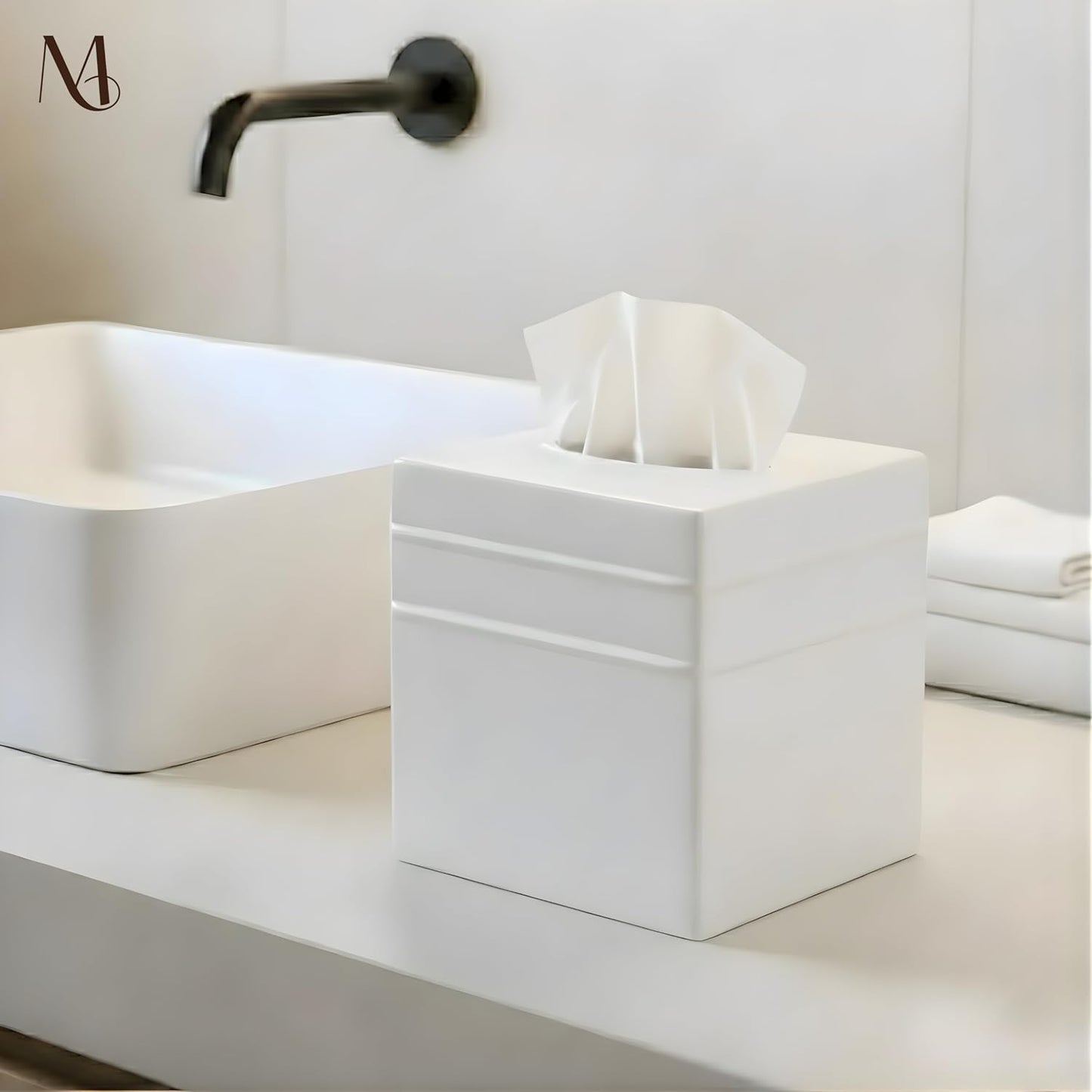 Handcrafted White Metal Tissue Holder Box / Border Embossed / Classic White