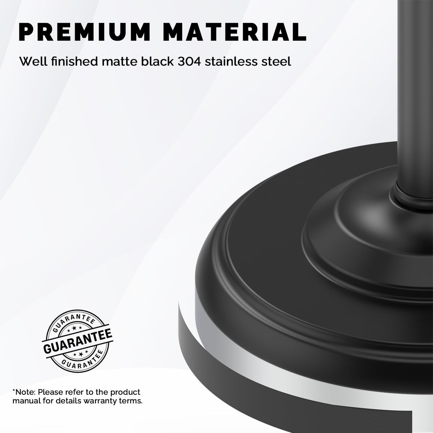 Black Toilet Paper Holder Stand Stainless Steel & Stable Weight Base | Post Pivoting Design Easy to Change Roll, Mega