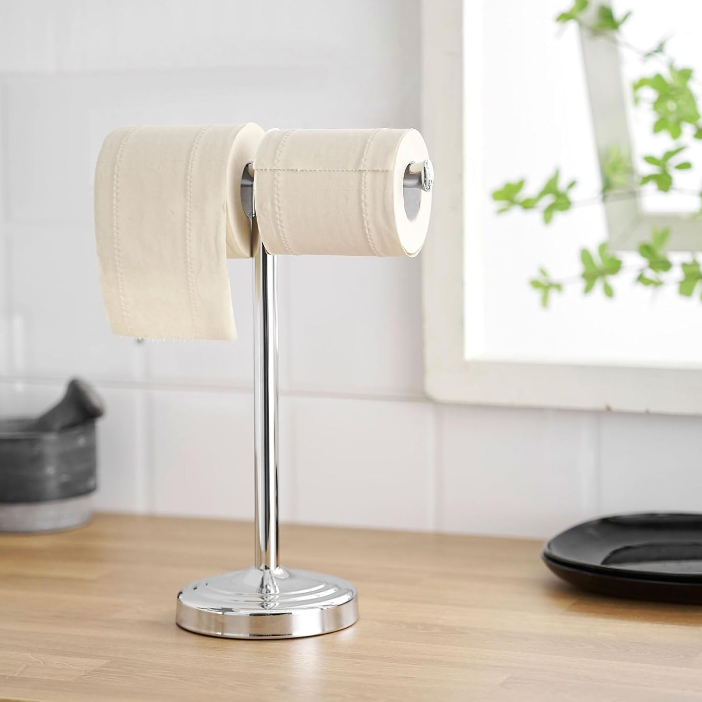 RUMOSE Polished Chrome Hand Towel Holder Stand Countertop Towel Rack | 13 Inch Bathroom Kitchen Vanity T-Shape Towel
