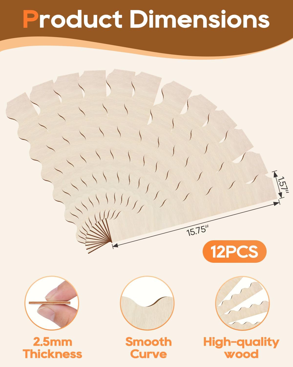 Wood Scalloped Edge Trims / Set of 20