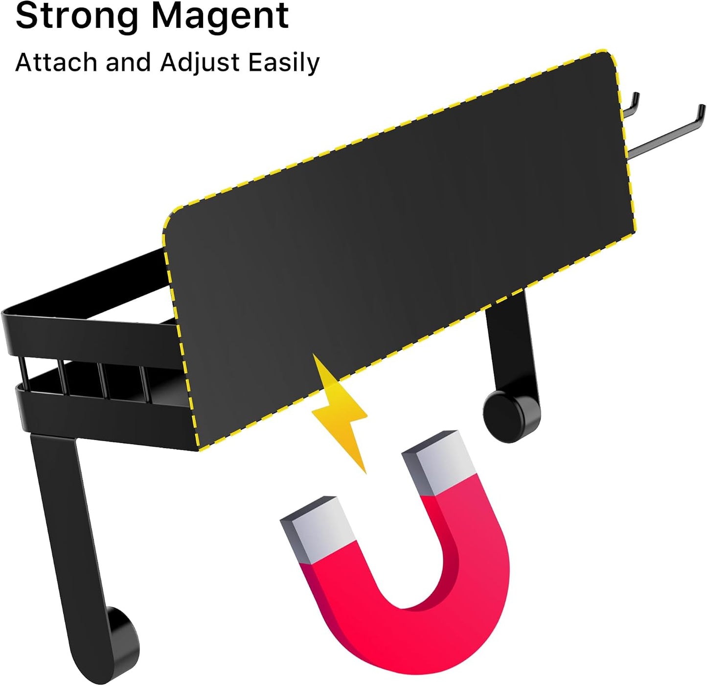 ZUNTO Magnetic Paper Towel Holder for Fridge, Strong Magnet, No Drill | Black Kitchen Organizer with Spice Shelf and 2