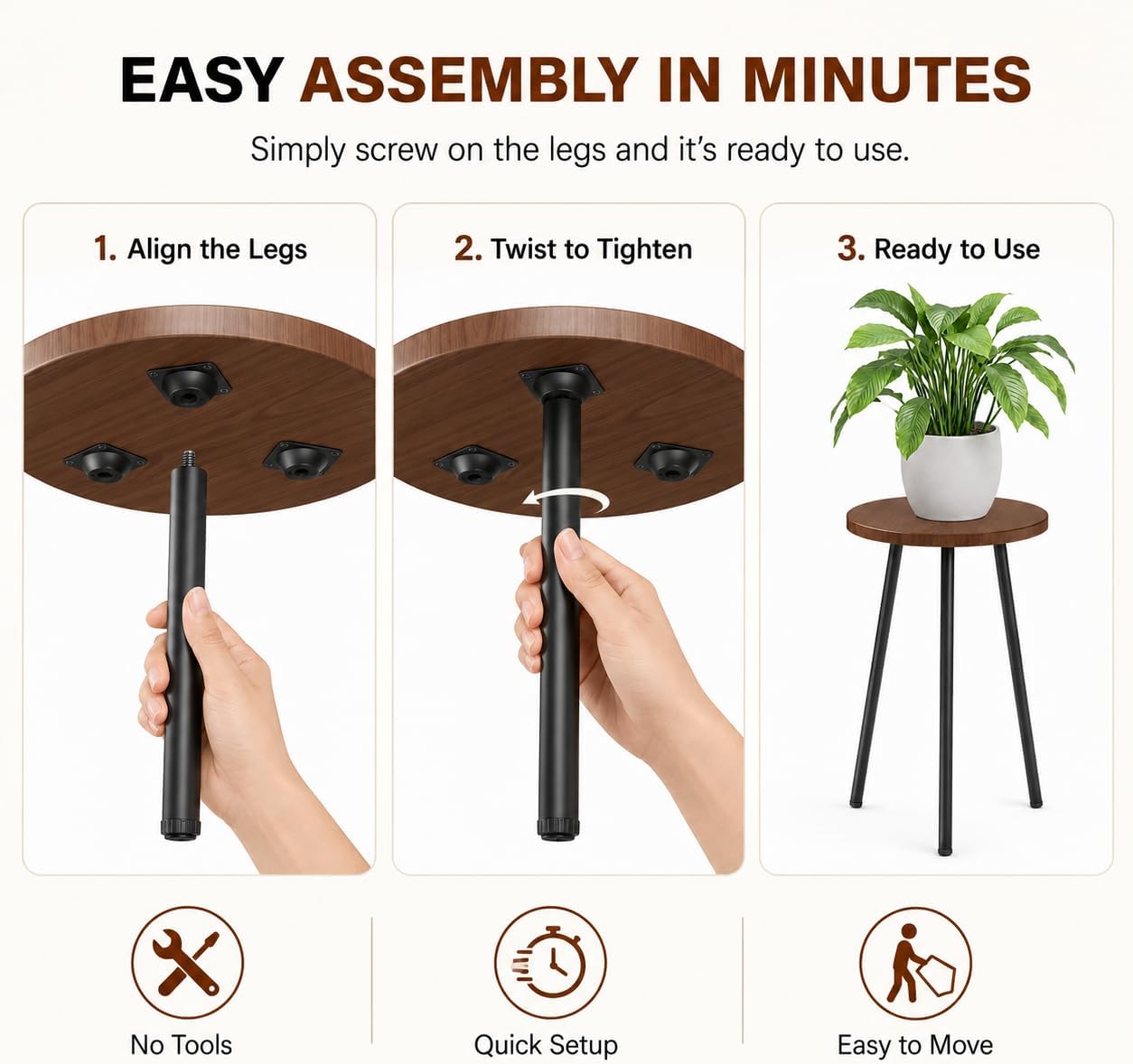 2 Pack Indoor Plant Stand: Round Plant Stand Indoor Small Plant Table | with Metal Legs - Indoor Plant Stands for