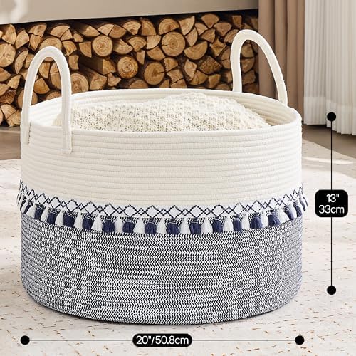 KAKAMAY Large Blanket Basket with Handles, Storage Basket for Living Room
