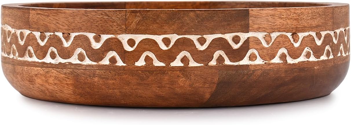 Mango Wood Round Decorative Bowls for Rustic Home Decor Table Centerpieces Home Party / White