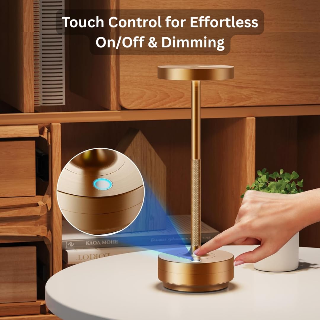 Rechargeable Cordless Table Lamp with 5000mAh Battery IP54 Waterproof LED | Set of 2 Titanium with Touch 3-Color