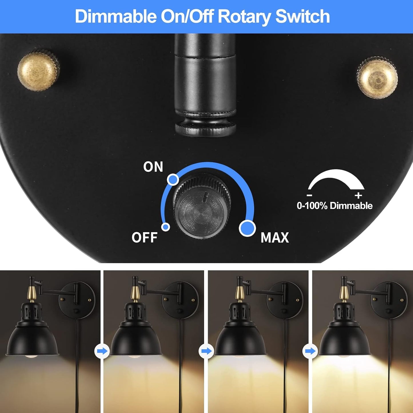 TRLIFE Dimmable Swing Arm Wall Lights with Plug in Cord Wall Mounted Light Industrial Wall Sconce , E26 Base, UL