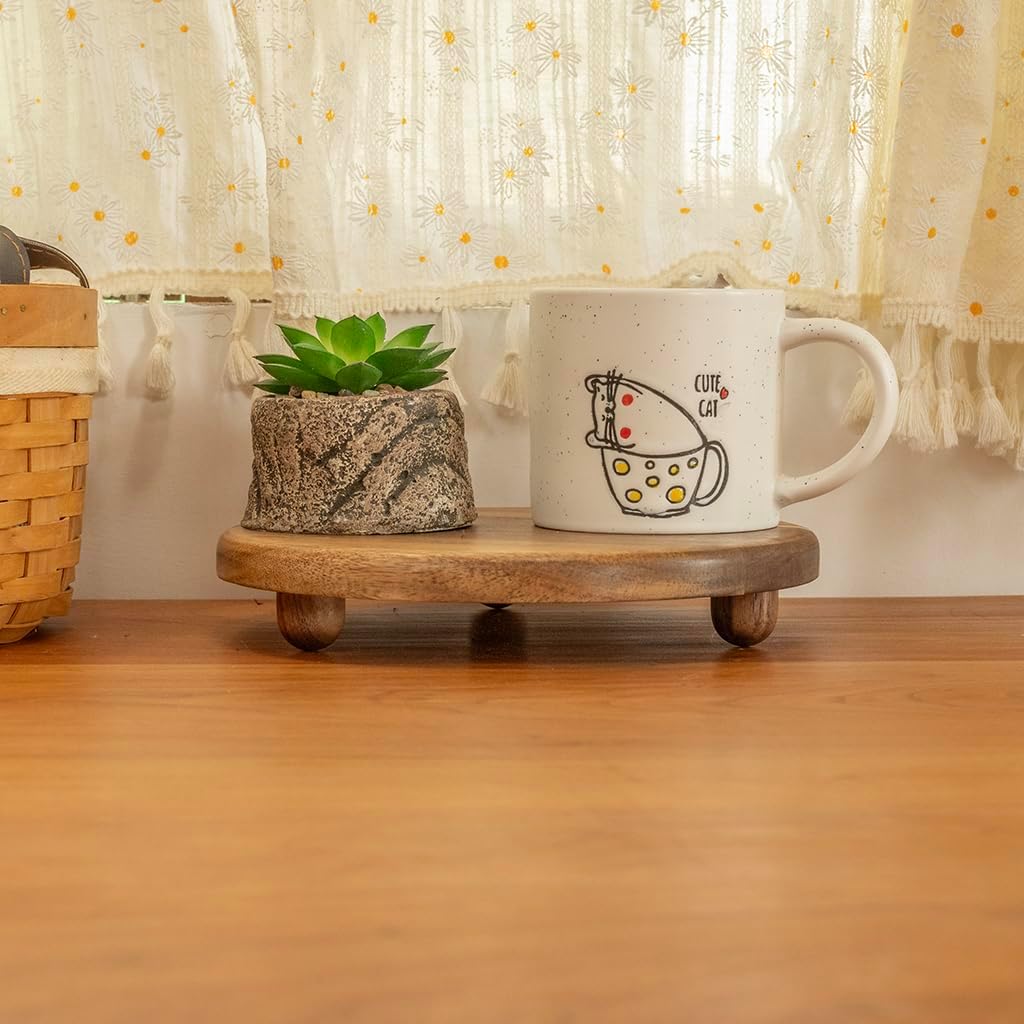 Small Round Acacia Wood Pedestal Stand Decorative Farmhouse Wood Riser for Display Wooden Stand Soap