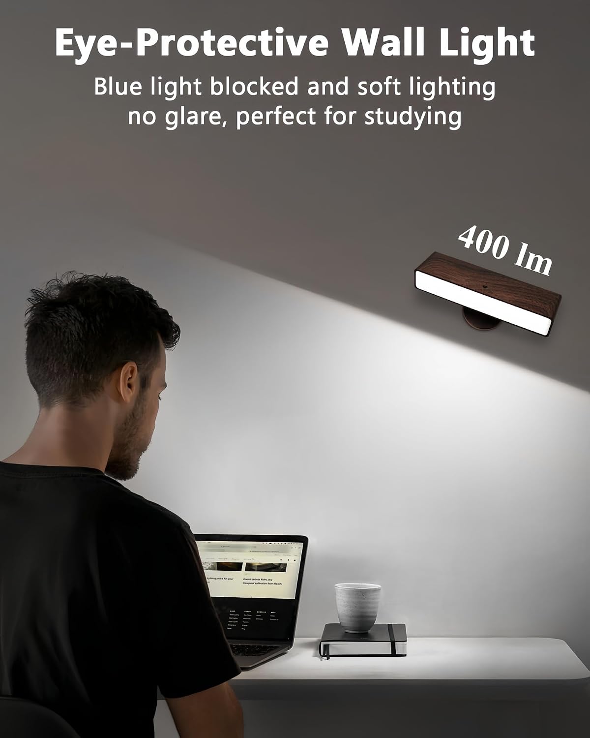 Battery Operated Wall Sconces Set of 2, Wood Rechargeable | Wireless Wall Light with Remote&Button, 360° Rotate