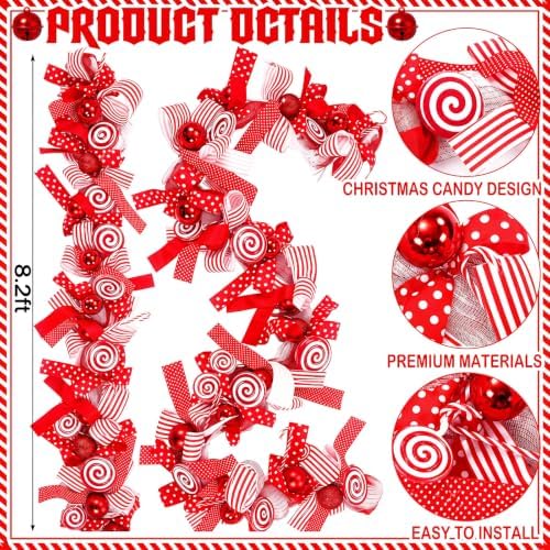 Norme 8.2 ft Christmas Candy Cane Ribbon Garland for Mantel, Red and White