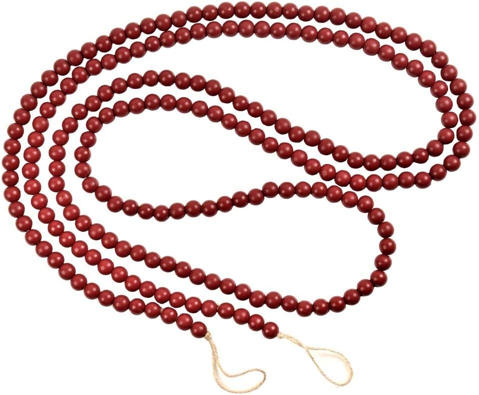 Christmas Wooden Bead Garland Bright Red Wood Bead Garland Christmas Tree / Dark Red / 9 Feet