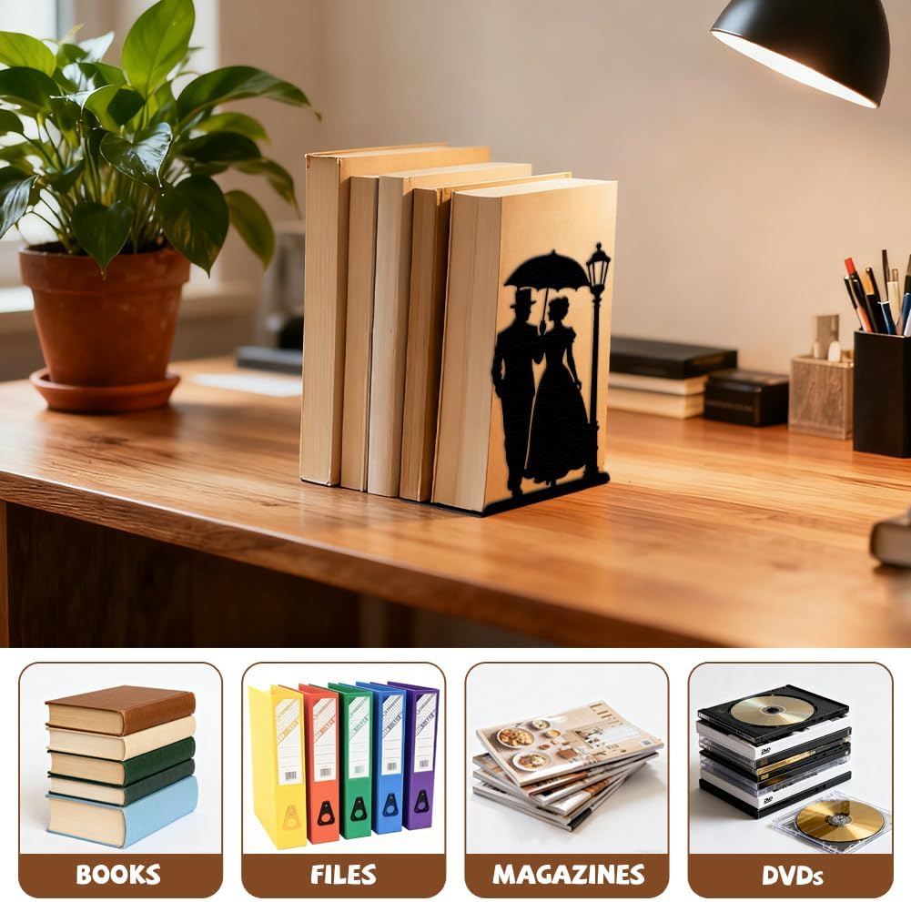 Metal Bookends / Gentleman and Lady with Umbrella