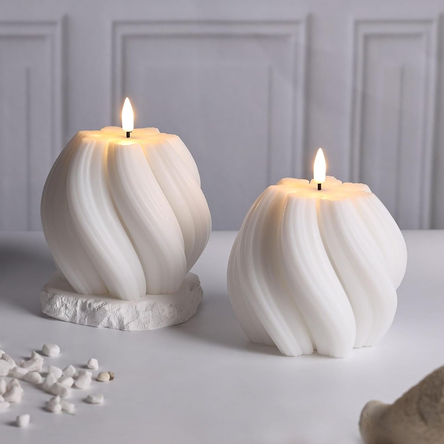 Swirl Flameless Candles / White