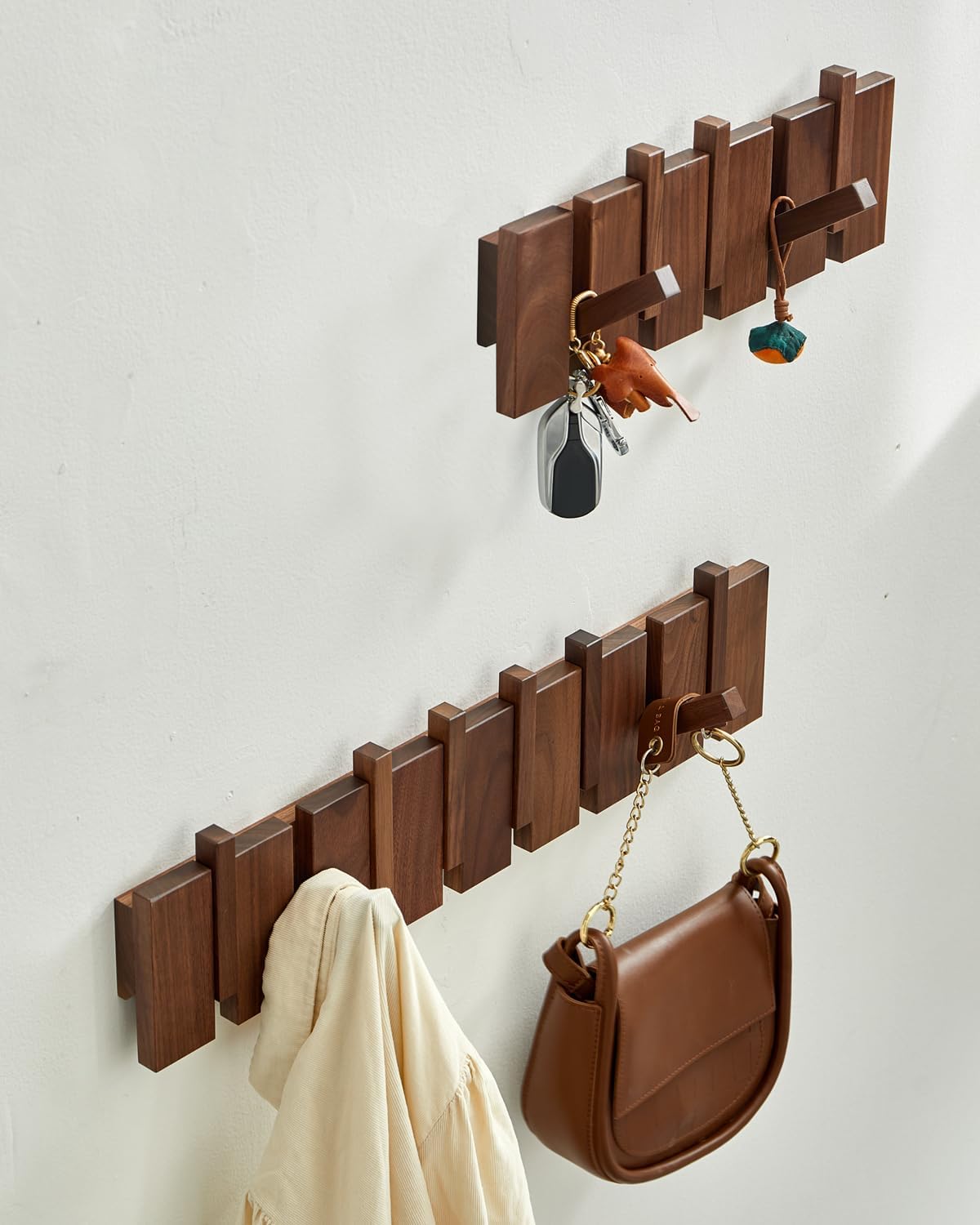Wood Coat Rack Wall Mount / 5 Hooks