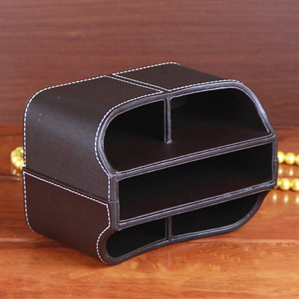 PU Leather Remote Control Holder 360 Degree Spinning Desk Organizer Storage Box for Remote / Brown