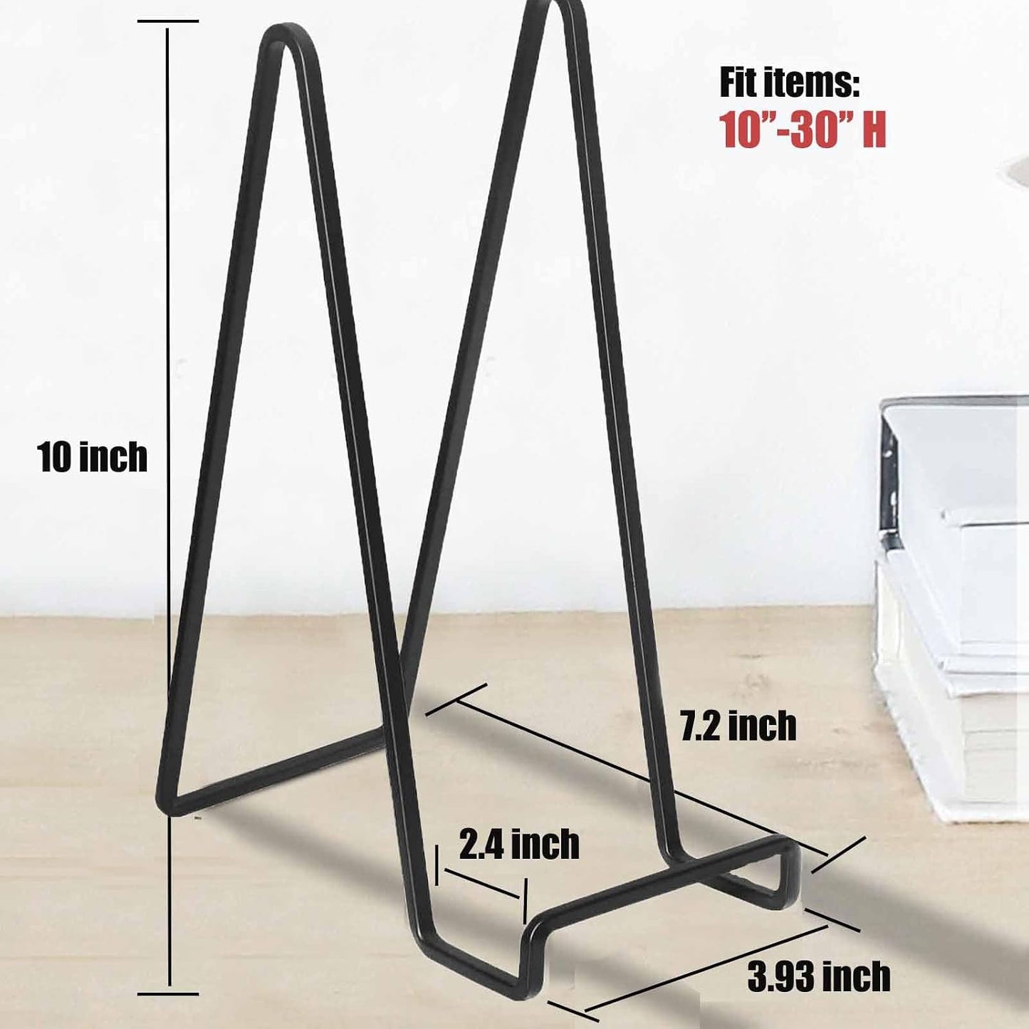 Decolore 4 Pack 10 Inch Large Display Stands Square Plate Holder Display Stand Black Frame Stand Tabletop Easel Stand