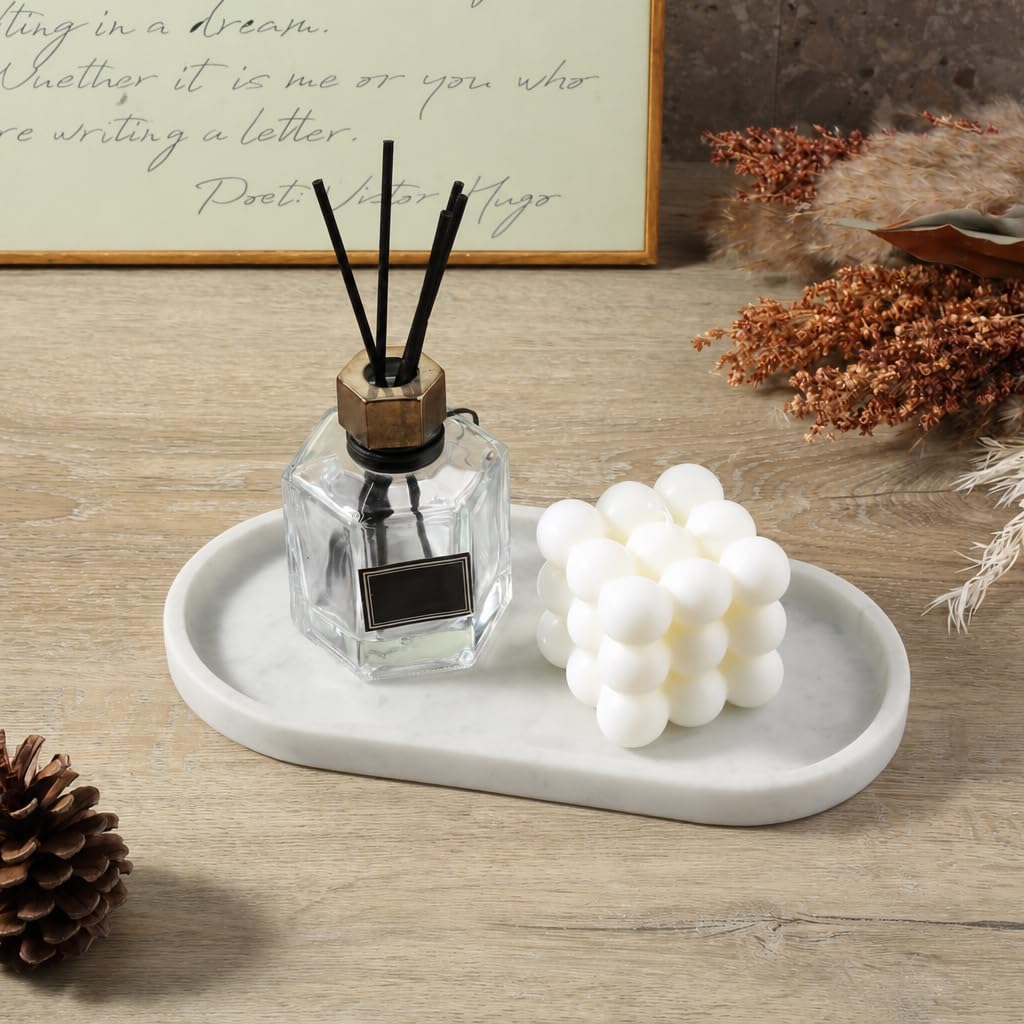 Marble Vanity Tray / Bianco Carrara White / 10 x 5 x 0.7