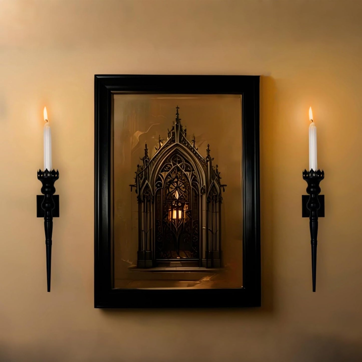 Gothic Wall Sconce Candle Holder for Taper Candles (Set of 2) Black Iron Crown and Scepter Design Victorian Wall Decor