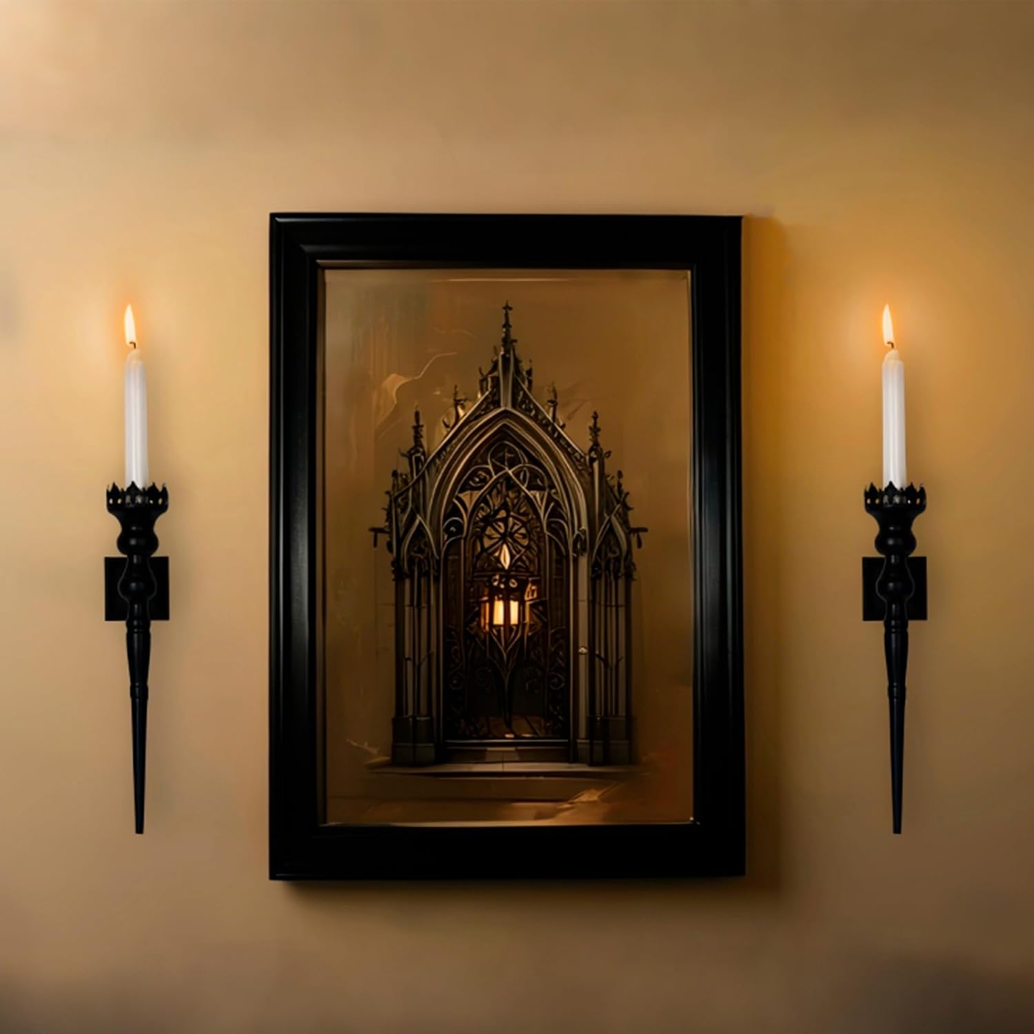Gothic Wall Sconce Candle Holder for Taper Candles (Set of 2) Black Iron Crown and Scepter Design Victorian Wall Decor