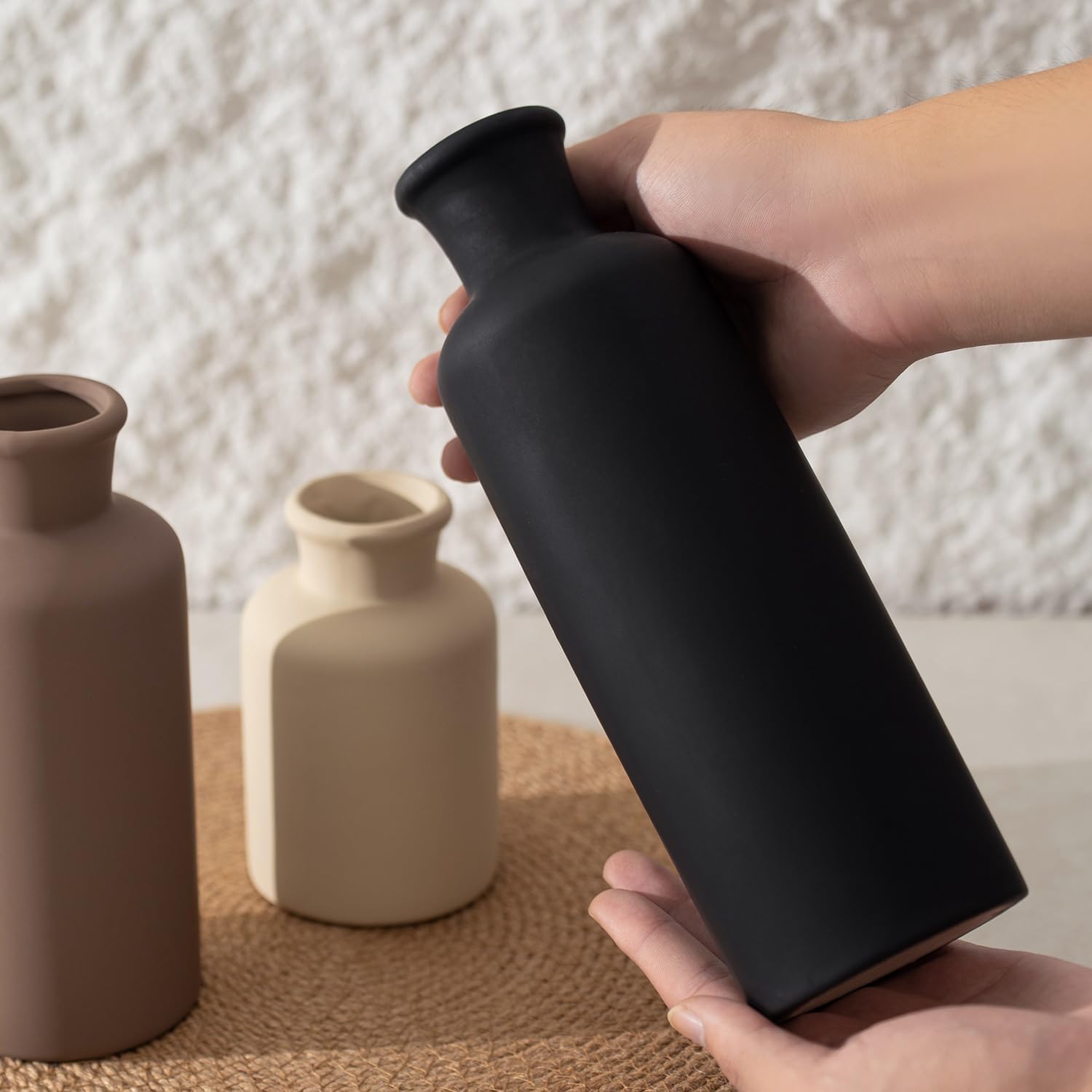 Ceramic Vase / Black Mix Set - White#2 / Set of 3
