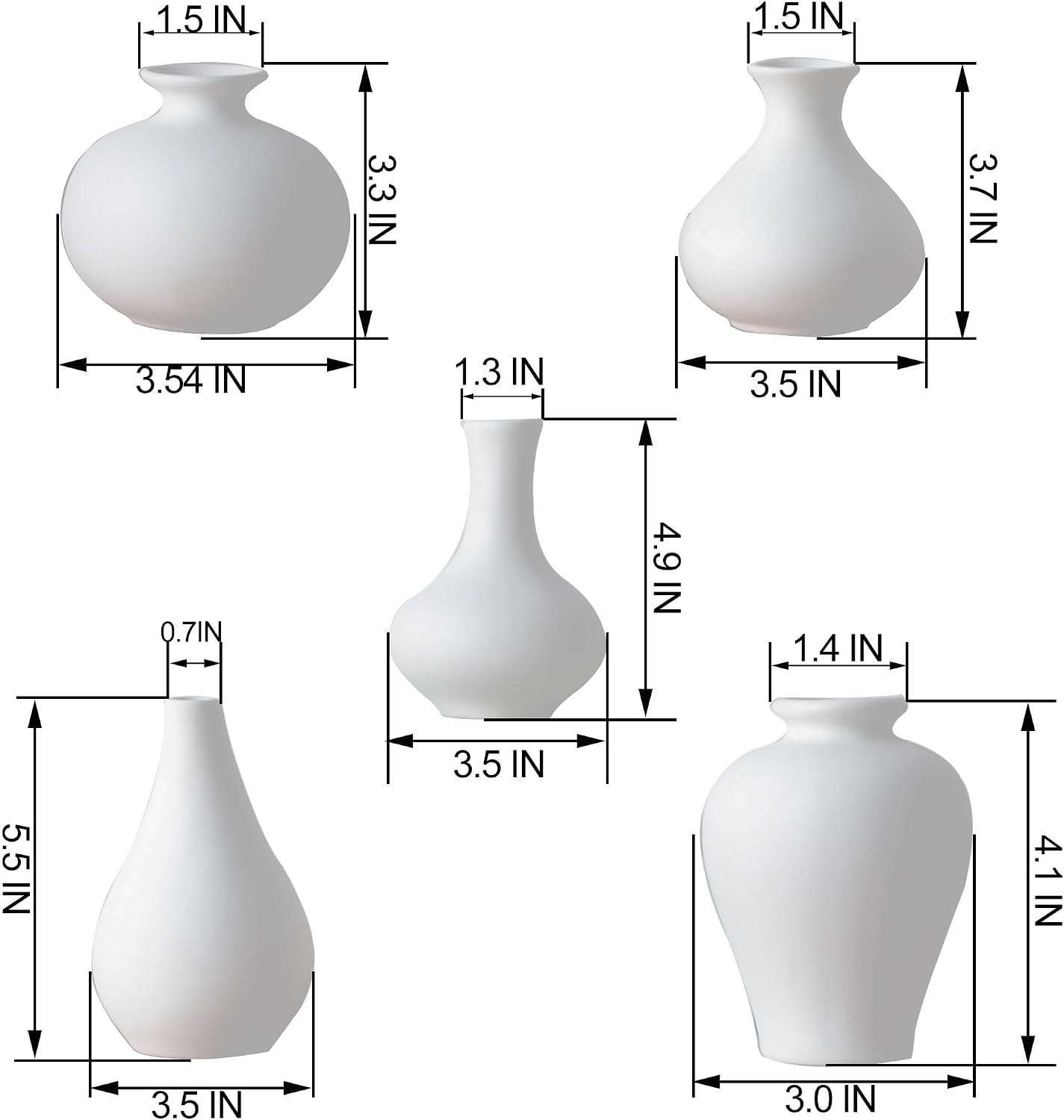 Ceramic Small Vase / White / Set of 5