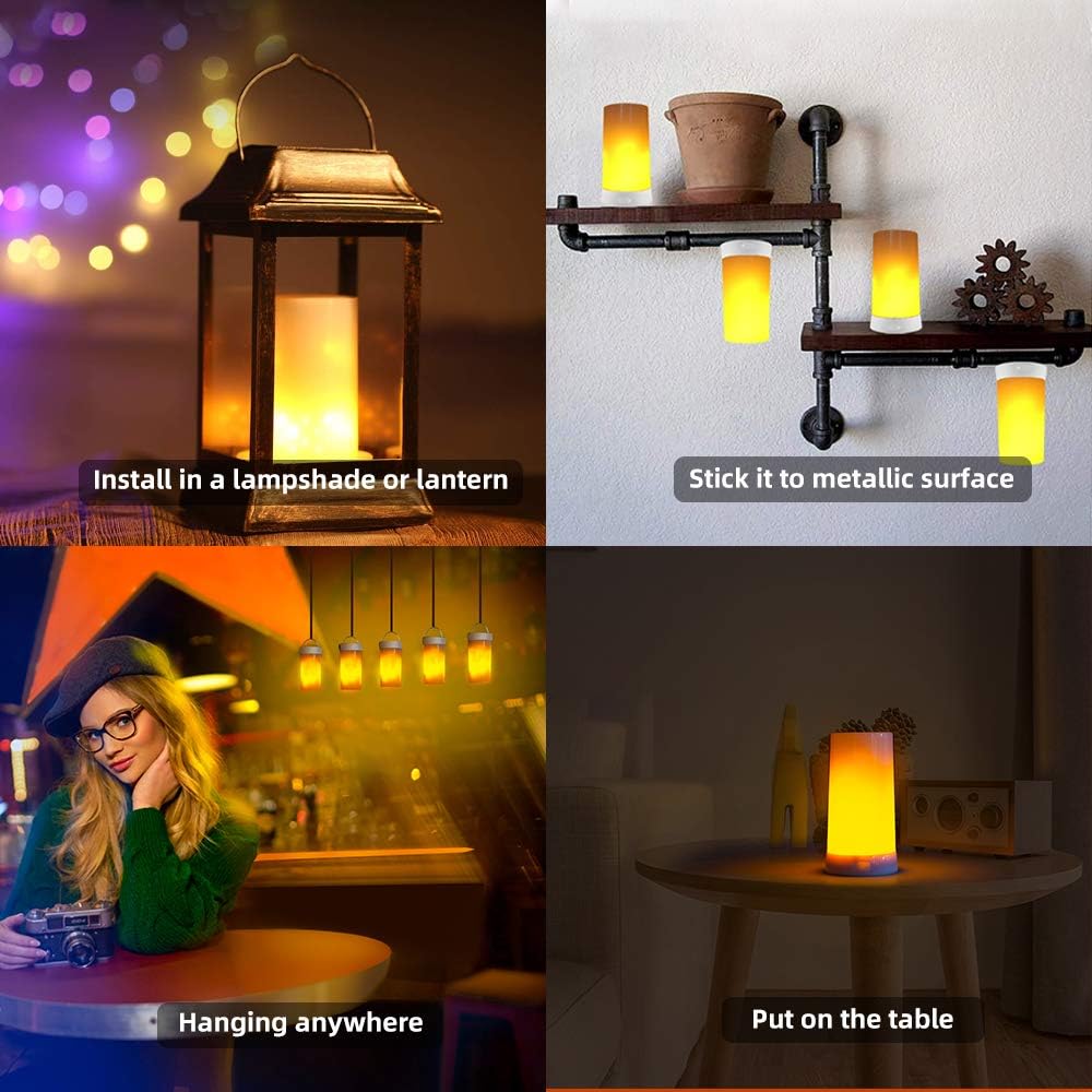 LED Flame Lights with Remote Timer, Flame Lamp 4 Modes USB Rechargeable Fire Lights Indoor Campfire Outdoor Decorative